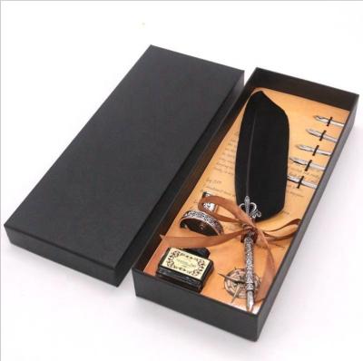 China Luxury Classic Hot Selling Calligraphy Feather Dip Pen Set Stationery Gift Box Metal Fountain Pen for sale