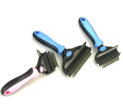 China 2022 Hot Selling Viable Pet Dematting Comb With 2 Sided Grooming Rake Pet Comb Professional Pet Grooming Brush For Dogs Cats for sale