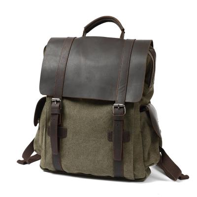 China GENUINE LEATHER backpack laptop bags canvas office bags canvas men's genuine leather bag canvas backpack for sale