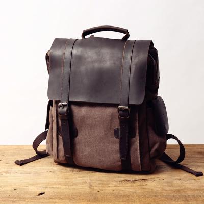 China With USB Hot Selling Men Outdoor Backpack Vintage Waxed Canvas Hiking Rucksack With Genuine Leather for sale