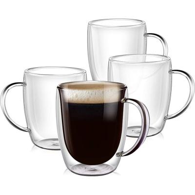 China Coffee Beer Mug 13oz Double Wall Glass Mug Viable Clear Heat Resistant Lead Free Glass Tea Mug With Handle for sale