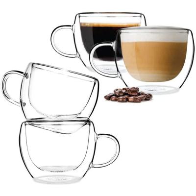 China Sedex 4P Audited Milk Cup Double Wall Viable Custom Glass Mug Household Restaurant Coffee Mug With Handle for sale