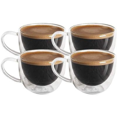 China 80ml Double Wall Sustainable Borosilicate Drinking Glass Coffee Mug With Handle for sale