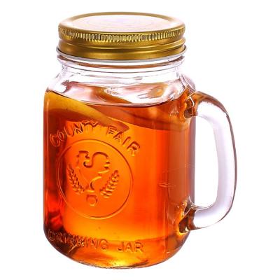 China Contemporary Wholesale Custom Beverage Glass Bottles 500ml Mason Jar Drinking Glass With Handle Straw Lid for sale