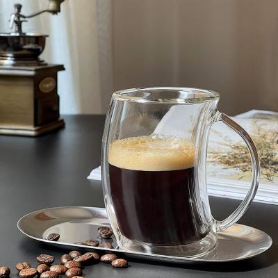 China 200ml Unique Design Latte Glass Cappuccino Coffee Double Wall Coffee Mug Glass Tea Mug Coffee With Handle for sale