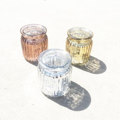 China Cheap Daily Life Home 300ml Crystal Rose Tea Light Gold Color Plated Wedding Decorative Glass Candle Holder Jar for sale