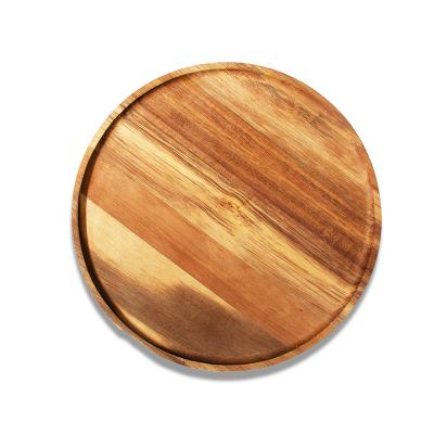 China Sustainable Restaurant Used Natural Round Board Dishes Food Wood Dish Serving Tray Tea Tray Snack Platter Pizza Wooden Serving Board for sale