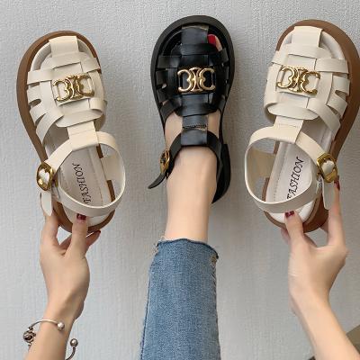 China Manufacturer Fashion Trend Hot Sale China New Style Outdoor Beach Slippers And Textured Grosgrain Straps Heel Strappy Sandals For Ladies for sale