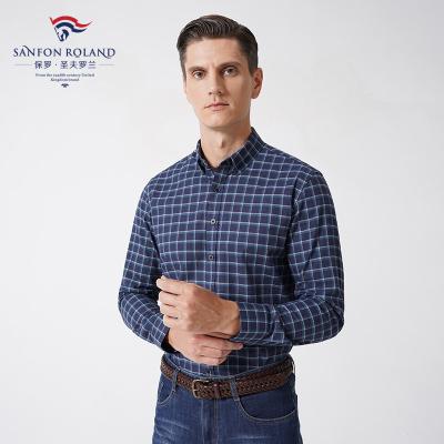 China Anti-pilling men's long sleeve shredded plaid shirt business shirt can be casualized wholesale plus LOGO for sale