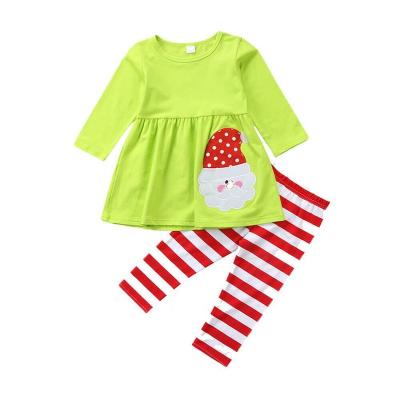 China 2022 Santa Claus Boutique Casual Children's Green Skirt And Striped Pants Suit For Christmas for sale