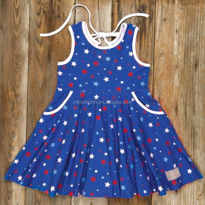 China Best Quality Fourth of July Girls Casual Dress 100% Cotton Baby Patriotic Dress for sale