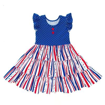 China Vintage Hot Selling 4th of July Print Kids Clothes Fashion Girls Dresses Clothing Summer Girl Detail Dress for sale