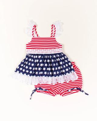 China Casual 4th of July Girl Clothes Polka Dot Outfit Wholesale Girls Children Boutique Spring Baby Clothing Set for sale