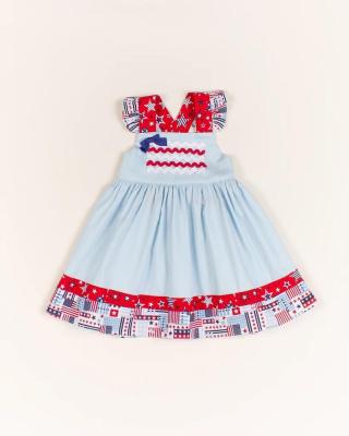 China Vintage Summer 4th of July Fashion Kids Dress Design Girls Dress Best Quality Factory OEM Sale Kids Clothes for sale