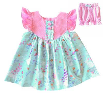 China 2022 New Easter Bunny Printing Casual Little Flying Dresses Pink Toddler Girls Clothing Sets Cute Hot Sale Children Wear Customized Costume for sale