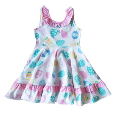 China 2022 Cute Ruffled Fashion Kids Dress Boutique Neckline New Girl Easter Egg Washable Print Dress Customized Kids Dress for sale