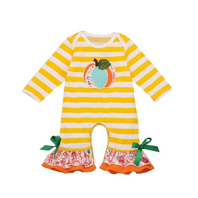 China 2021 Spandex/Cotton Halloween Baby Pumpkin Embroidered Trumpet Pants Long Sleeve Baby Romper for sale