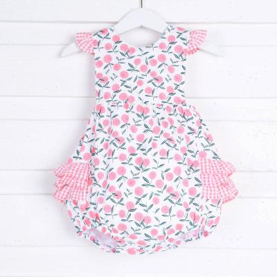 China 2022 Spandex/Cotton Plum Boutique Baby Girls Spring Rompers Sleeveless Floral Printed Bubble Ruffle for sale