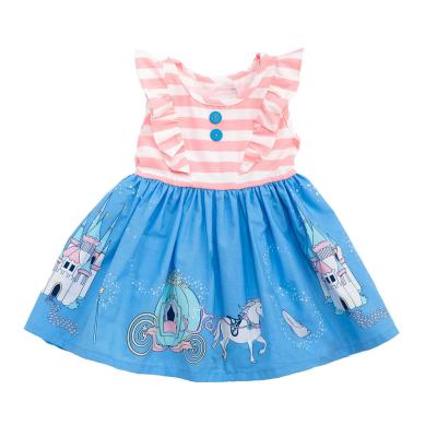 China 2022 new style spring blue castle print baby carriage dress and summer dress washable for sale