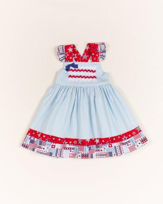 China 2022 washable new style 4th of july star print ruffle with and light blue baby dress for sale