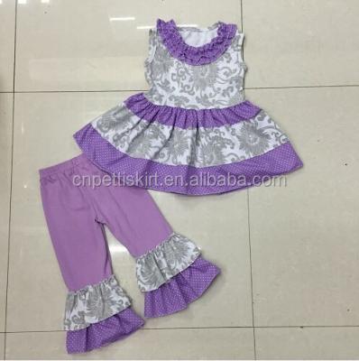 China 2022 Washable Adorable Purple Kids Ruffle Outfits Toddler Girls Boutique Outfits Cheap Wholesale Ruffle Clothing for sale