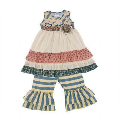 China 2022 Wholesale New Waist Ruffle Edge Casual Sleeveless Skirt Kids Girls Clothing Sets Summer Stripe Pants Kids Wear for sale