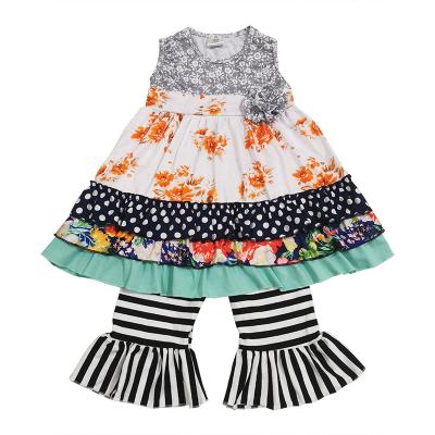 China Hot Sale Casual Children 2 Pcs Dressing Set Plus Size Baby Spring Cotton Outfit Children's Clothing Girl Ruffle Panty Outfit Wholesale for sale