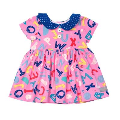 China Washable Summer Short Sleeve Baby Dress Letter Print Pink Kids Dresses For Girls Multiple Styles Kids Dress for sale