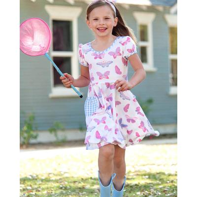 China Breathable Boutique Kids Dress Design Baby High Fashion Clothing Long Butterfly Print Dress for sale