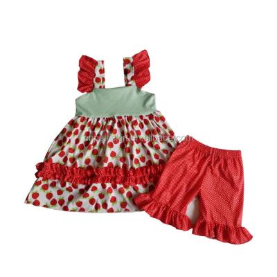 China Little Kids Boutique Casual Clothing Set Cute Strawberry Print Dress Design Girls Dressing Set for sale