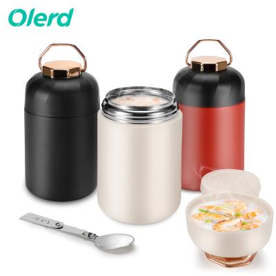 China PORTABLE Custom Logo Insulated Stainless Steel Portable Food Canisters Lunch Box Strap Handle With Folding Spoon for sale