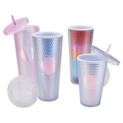 China Double Wall Mug Coffee Sky Durian Starry Mug 700ml Travel Mug Outdoor Plastic Straw Cup Radiant Diamond Straw Mug for sale