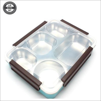 China Bento Lunch Box Stainless Steel 5 Compartment Dinner Dishes Leakproof Bento Box for sale