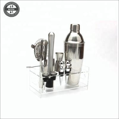 China Sustainable 11 Piece Stainless Steel Cocktail Bar Set With Acrylic Holder for sale