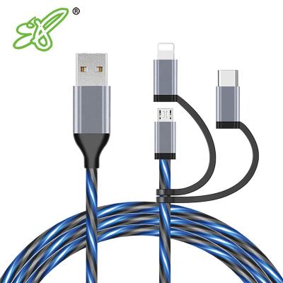 China RGB Data USB Charging Cable 3 in 1 LED Flowing Light Fast Charger 4ft USB Light Up Charger Cable Compatible with Phone for sale