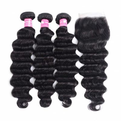 China 10A 12A Virgin Raw Loose Deep Wave 40 Grade 20inches 40 Curl Peruvian Hair Bundles With Lace Closure Water Weave for sale