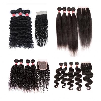 China Silky Straight Wave Raw Unprocessed Virgin Hair 12a Lace Closure, Hair Bundles Plus Closure Manufacturer For 30 Years, 100% Human Hair Donor for sale