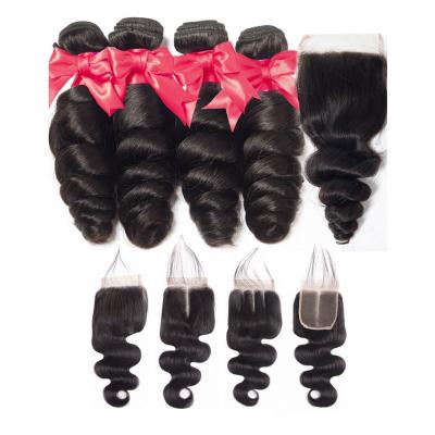 China Canton Loose Wave Hair, Custom Size Color Hd Bundles And Closure Set, Brazilian Loose Deep Wave Virgin Hair Bundles With Frontal Closure for sale