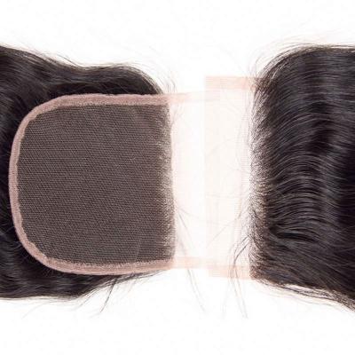 China Wholesale Straight Bleach Knot Transparent Cuticle Aligned 4X4 Lace Closure Middle Piece Virgin Hair Lace Closure With Baby Hair for sale