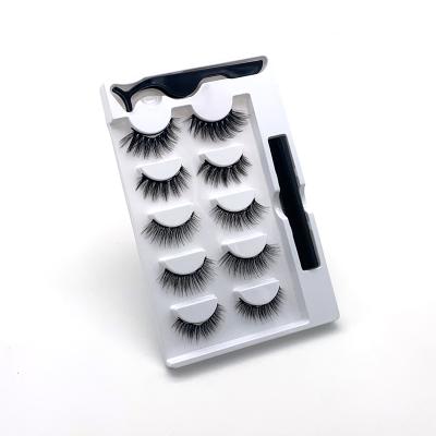 China Long Natural 5 Pairs 3D Magnetic Eye Lashes Private Label Eyeliner Silk Wick False Eye Lashes Box Sets for sale