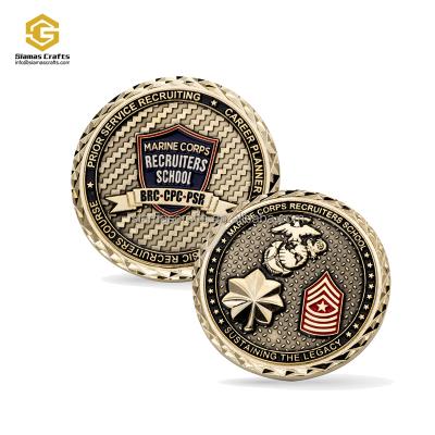 China World Custom 3D Metal Antique Gold Plating Old US Army Challenge Military Coin Marine Corps Recruiters School for sale