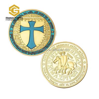 China Worldwide Custom Souvenir Knights Templar Cross 3D Commemorative Challenge Gold Coin for sale