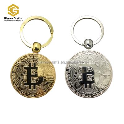 China Global Virtual Coin Crypto Commemorative Luxury Metal Opens Gold Silver Bitcoin Coin Key Chain for sale