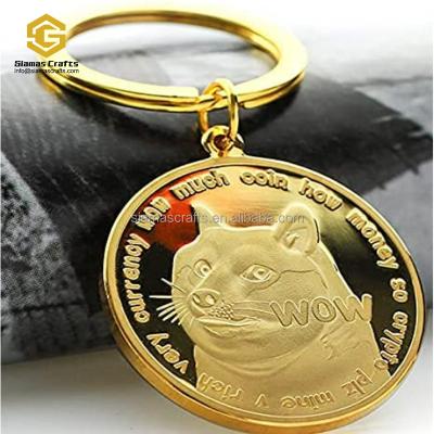 China 1 Ounce Gold Memorial Gold Plated Worldwide Dogecoin Token Coin Key Chain with Extra Removable Key Chain for sale