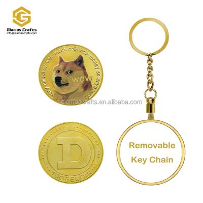 China World Unique Gold Plated Bitcoin Ethereum Dogecoin Coin Cryptocurrency Key Chain for sale