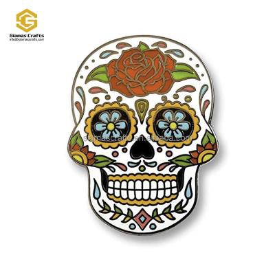 China Hard Global Bulk Metal Enamel Flower Day of The Dead Sugar Enamel Lapel Pin Badge for sale