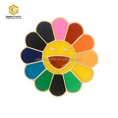 China Fashion Worldwide 4 Colors Flower Cute Rainbow Enamel Sunflower Plant Lapel Pin Badge Smile Brooch For Girls Women Bag for sale