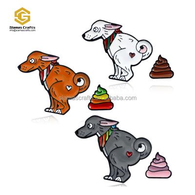 China World Cute Dog Squat Rainbow Poop Lapel Pins Funny Sayings For Kids Custom Lapel Pins Cartoon for sale