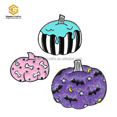 China Custom Metal Pin Halloween Pumpkin Lapel Pin Glitter Pin Metal Lapel Pins for sale