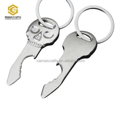 China Souvenir Gifts Promotion Halloween Corkscrew Multifunctional Skull Bottle Opener Metal Serrated Key Chain Manufacturers for sale